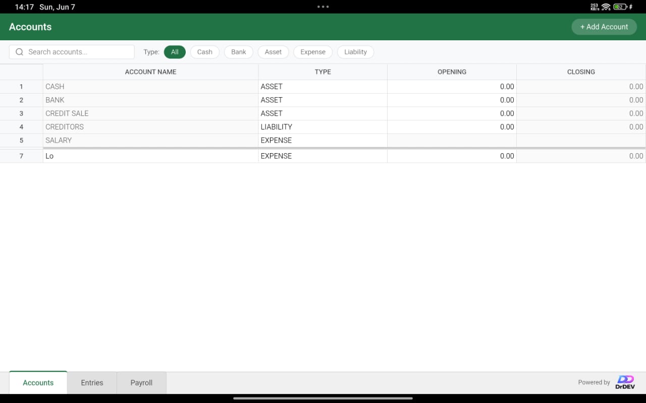 Accounts Panel UI