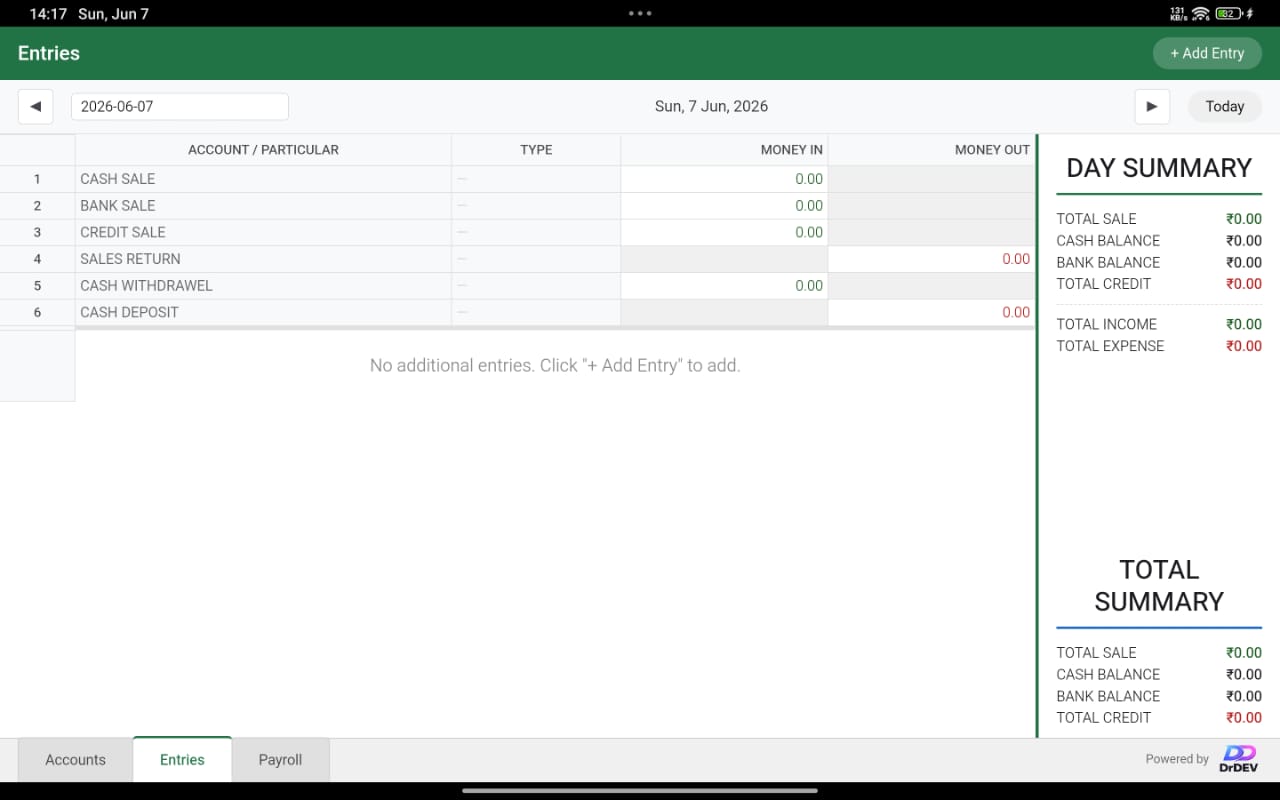 Excel Daybook Main Sheet Grid