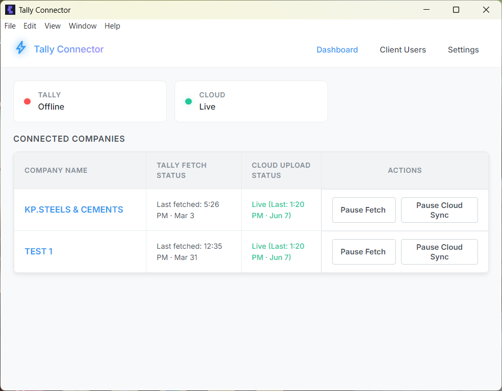 Tally Connector Desktop Utility