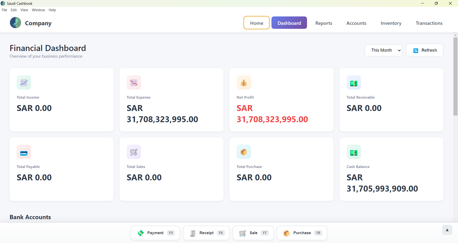 Saudi Cashbook Desktop Dashboard